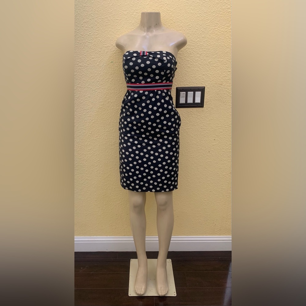 Anthropologie Maeve Size 0 Black Polka Dot Print Strapless Mini Dress